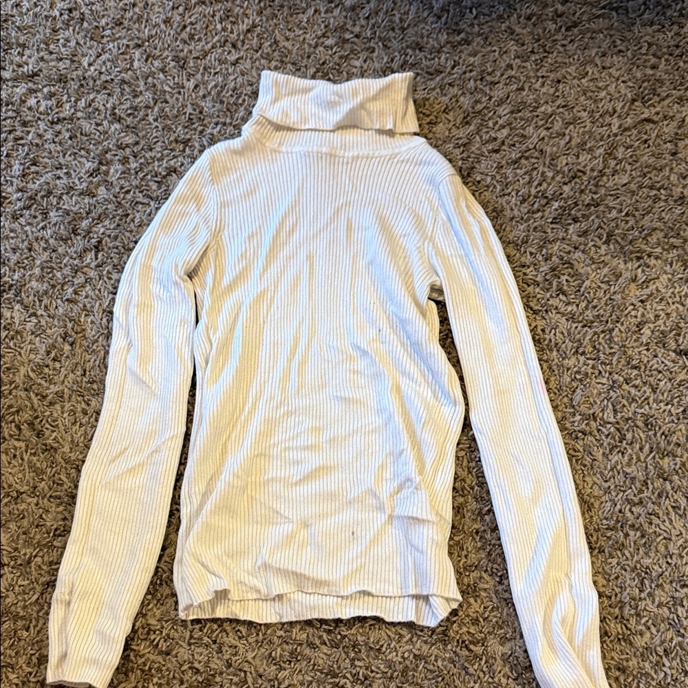 Fashion Nova Cream Ribbed Turtleneck Top